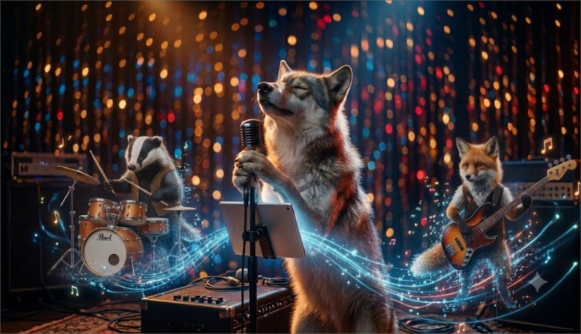Animals performing on a lit stage
